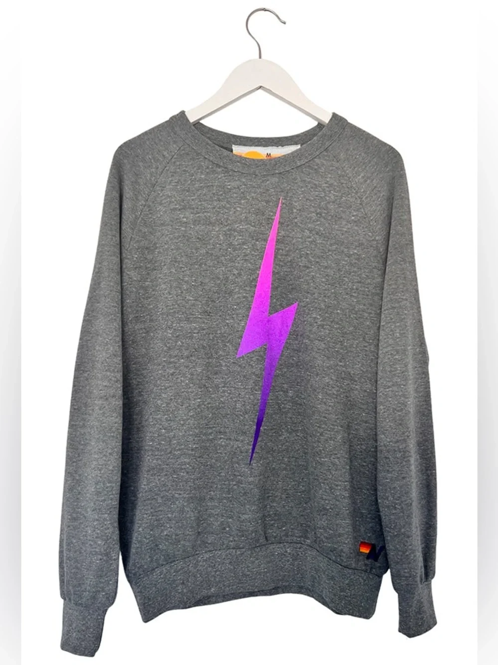 Aviator Nation Bolt Fade Crew Sweatshirt in Heather Grey / Pink Purple Size XS - Picture 4 of 7